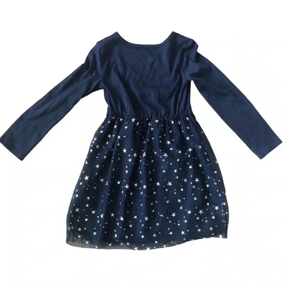 Wonder Nation Navy Unicorn Silver Star Long Sleeve Dress- Girls S 4-5 - Picture 2 of 10